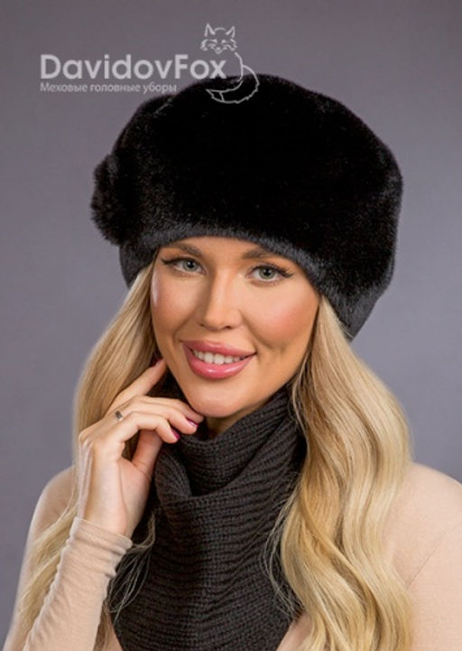 Шапка Берет экомех с украшением блэк