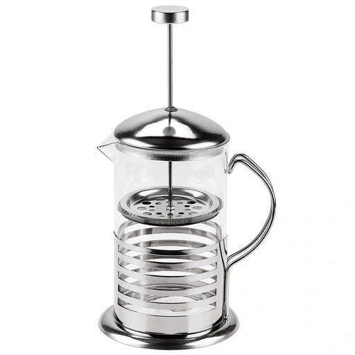 Френч-пресс корпус из нержавеющей стали "Полоски" 800мл, д9,6см h20,5см, стеклянная колба, в подарочной коробке (Китай)