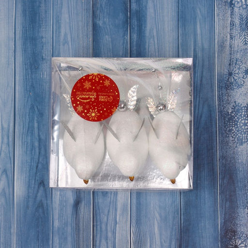 Ёлочные игрушки 3 шт. Зимнее волшебство. Маленькая птичка пластик, 511.5 см, белый  фото 6