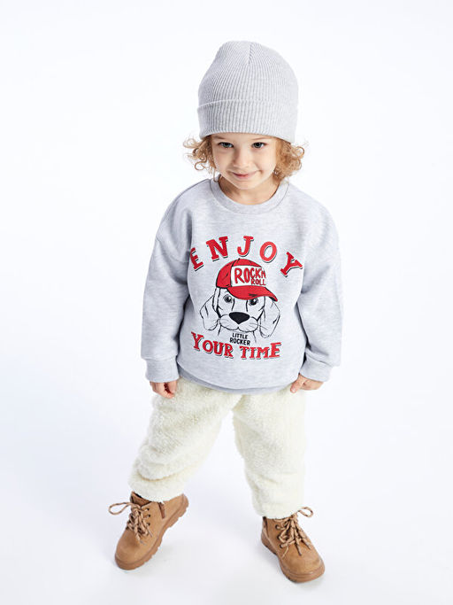 Beli Lastikli Bask?l? Erkek Bebek Pelu? Jogger E?ofman Alt