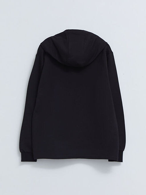 Kap??onlu Bask?l? Uzun Kollu Erkek ?ocuk Fermuarl? Sweatshirt