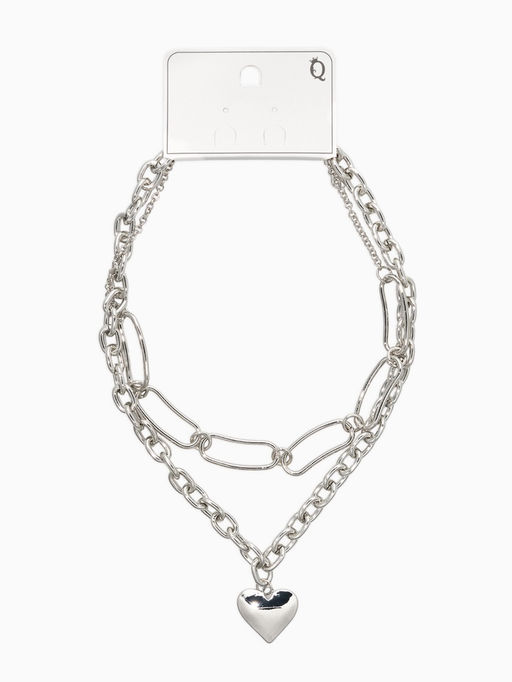 Цепь многослойная «Железное сердце», 2 яруса, L=32 и 40 см, цвет серебро