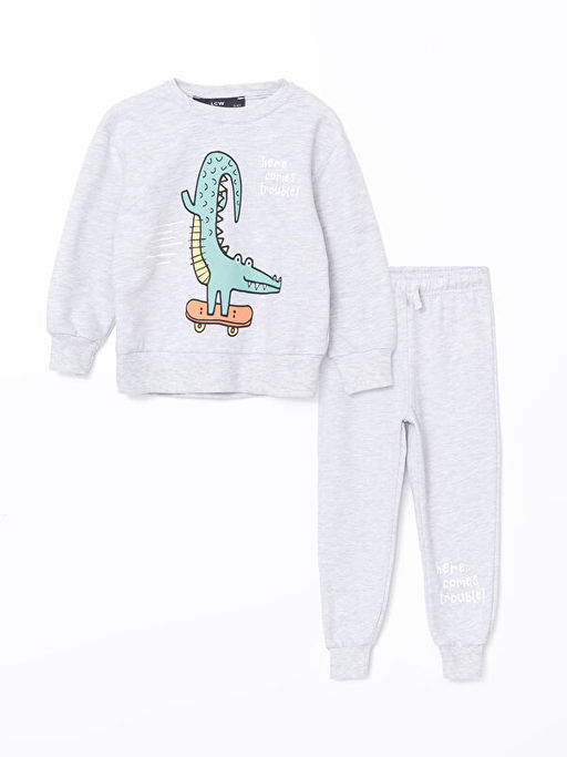 Bisiklet Yaka Bask?l? Erkek Bebek E?ofman Tak?m