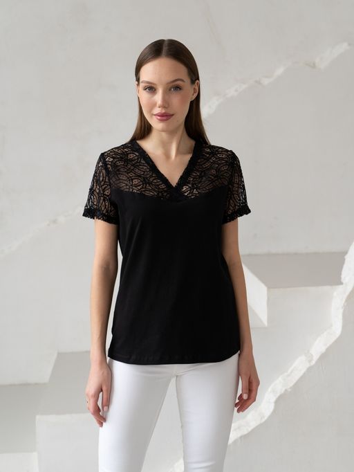 Футболка с кружевом.арт.406-2,черная - Binita фото 9