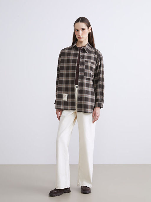 Ekose Oversize Poplin Kad?n G?mlek Tunik