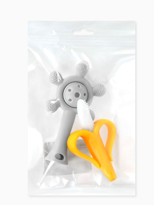 Прорезыватели силиконовые для зубов «Банан и погремушка», набор 2 шт.