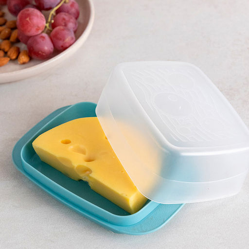 Масленка пластмассовая "Медея" 16,4х10,7х6,2см, прозрачная крышка, светло-голубой (Россия)