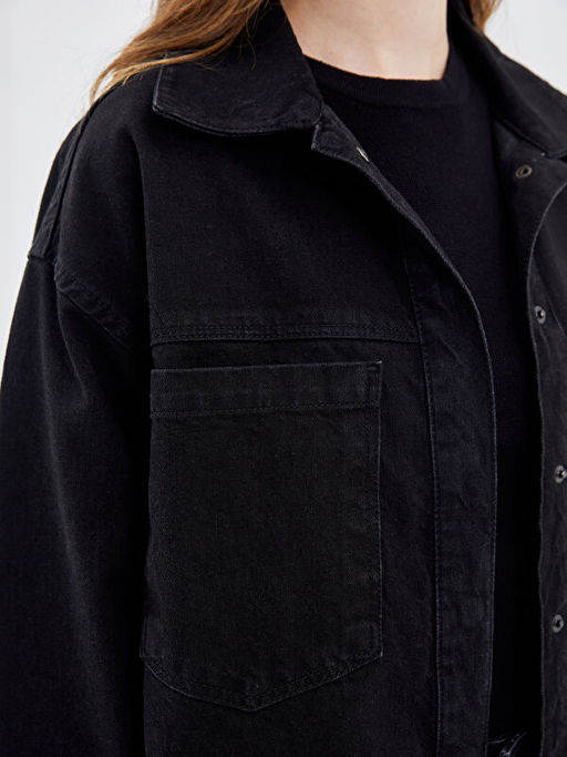 G?mlek Yaka Kad?n Jean Ceket