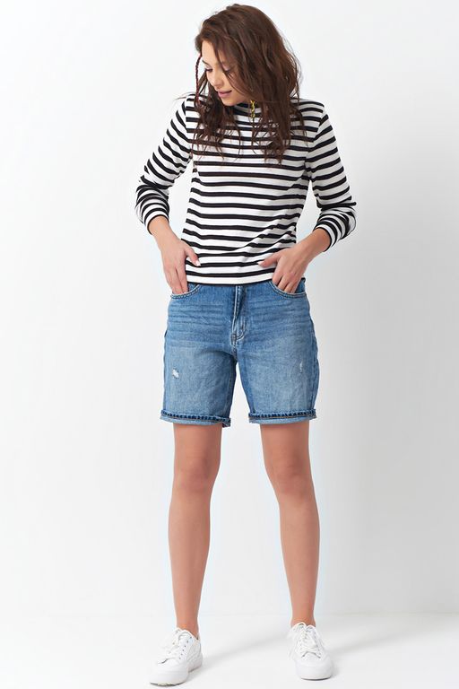 Джемпер вязаный свободный в полоску черно-белый