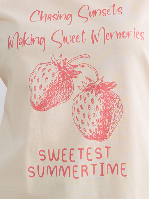 Bisiklet Yaka Bask?l? Kad?n Ti??rt