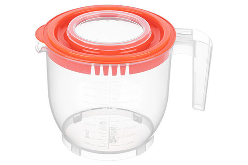 Ёмкость для миксера (блендера) 2,2 л 22,5*17*16 см с крышкой, прозрачная/коралловая (459)