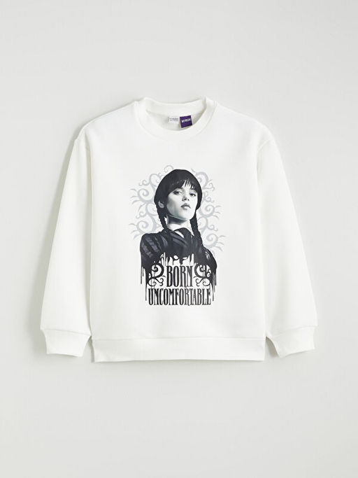Wednesday Bask?l? K?z ?ocuk Kal?n Sweatshirt