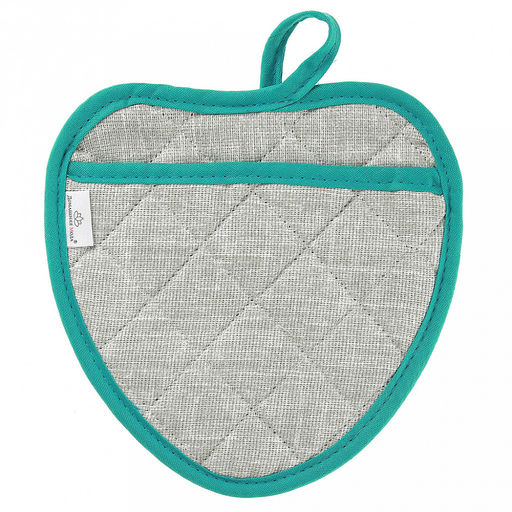 Прихватка с запахом 20х20см "Лен серый", форма "Клубника", рогожка 171г/м2, хлопок 100%, наполнитель - ватин 280г/м2, на пластмассовом подвесе, "Домашняя мода" (Россия)
