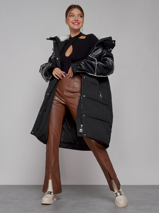 Пальто утепленное молодежное зимнее женское черного цвета 51131Ch - MaxRita фото 12