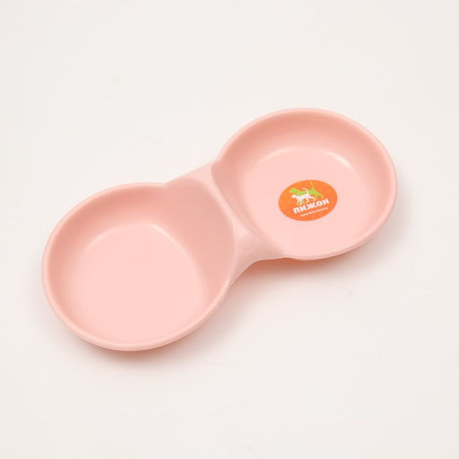 Цена за 2 шт. Миска пластиковая двойная 24 см х 11,5 см х 3 см розовая