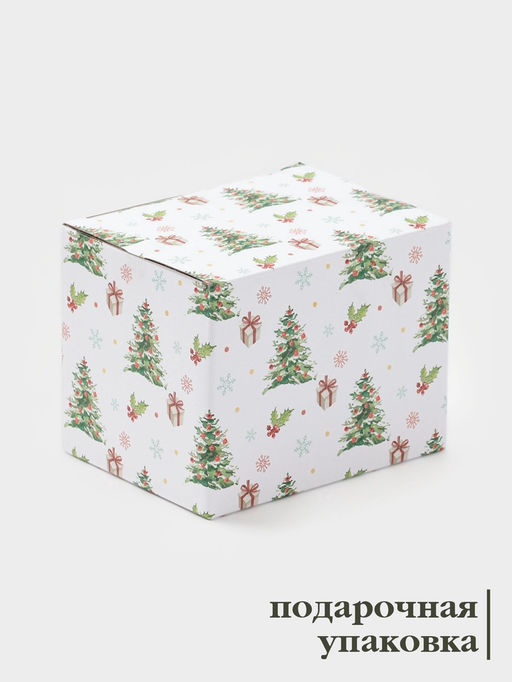 Кружка Доляна «Новый год. Ёлочки», 380 мл, фарфор, белая