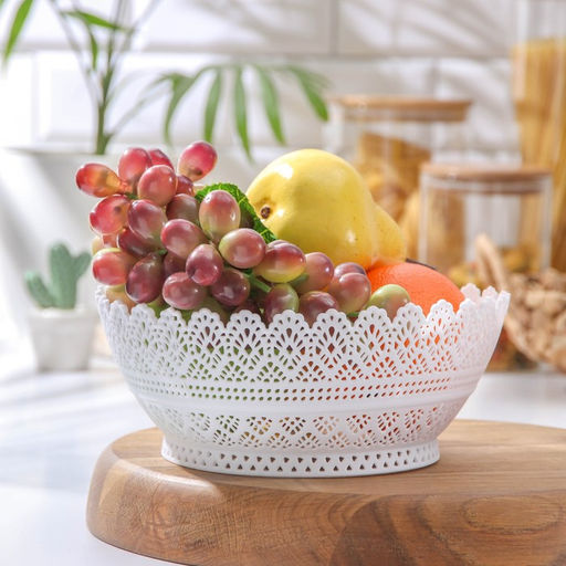 Цена за 2 шт. Корзинка для фруктов и хлеба «Зефир. Принт», пластик, d=20 см, белая