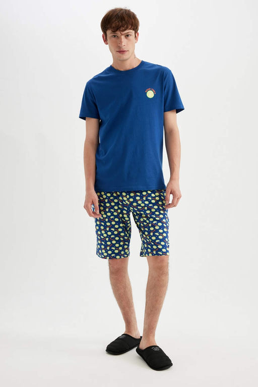 Regular Fit Pijama Tak?m K?sa Kollu Ust Sort Beli Lastikli Alt - Defacto фото 3