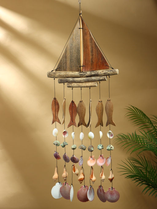 Музыка ветра «Рыбацкое судно», 35×3×103 см, дерево, ракушка