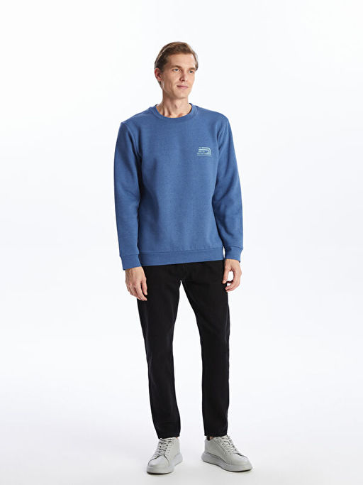Bisiklet Yaka Bask?l? Erkek Kal?n Sweatshirt