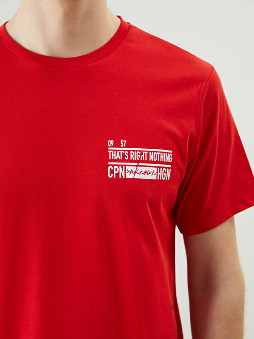 Bisiklet Yaka K?sa Kollu Bask?l? Penye Erkek Ti??rt