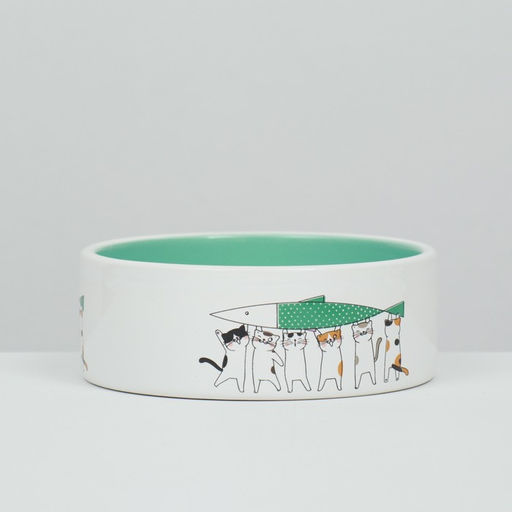 Миска керамическая Любовь и коты 300 мл 12,5 x 4,5 cм, мятная - Пижон фото 2