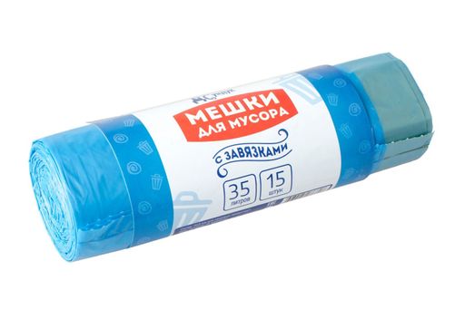 Мешки для мусора "Домашний Сундук" с ЗАВЯЗКАМИ 35л в рулоне 15шт 19мкм голубые ДС-168