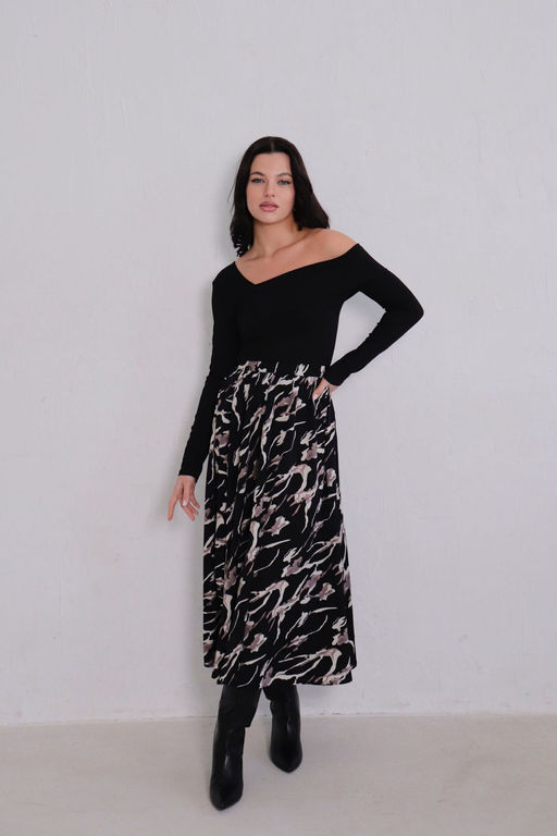 11374 Юбка А-силуэта чёрная с принтом - Martichelli фото 25