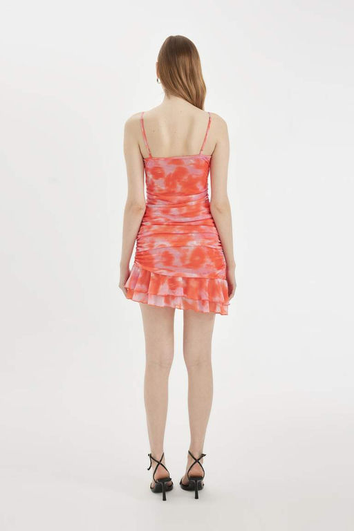 Облегающее мини-платье из тюля с узором на бретелях - Defacto фото 7