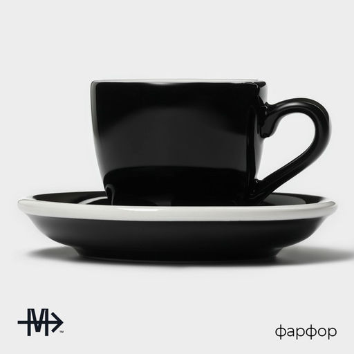 Кофейная пара Magistro Coffee time, чашка 80 мл, блюдце d=11.5 см, фарфор, чёрная