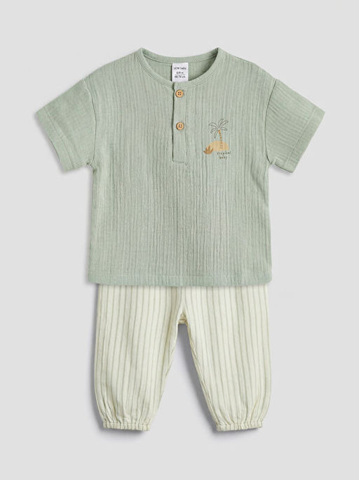 Nak??l? Erkek Bebek M?slin Ti??rt ve Pantolon