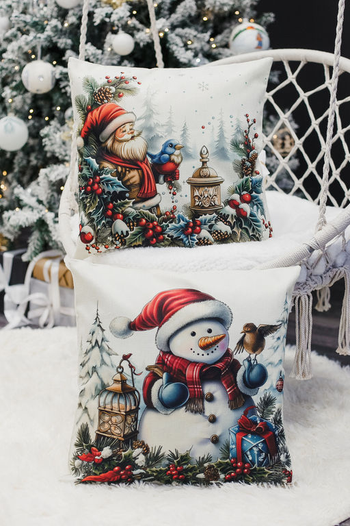 Наволочка декоративная новогодняя 2 шт рогожка