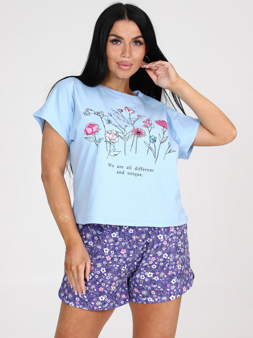 231-П ПИЖАМА ЖЕНСКАЯ (шорты) (Голубой/индиго) - А-дина фото 2
