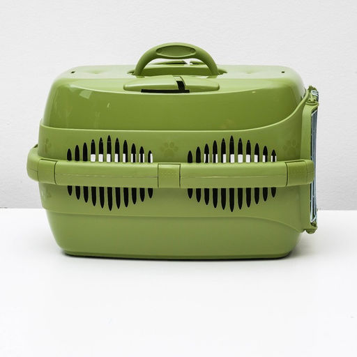 Переноска для животных до 9 кг Пижон, металлическая дверь, 43 х 29 х 27,5 см, оливковая  фото 3