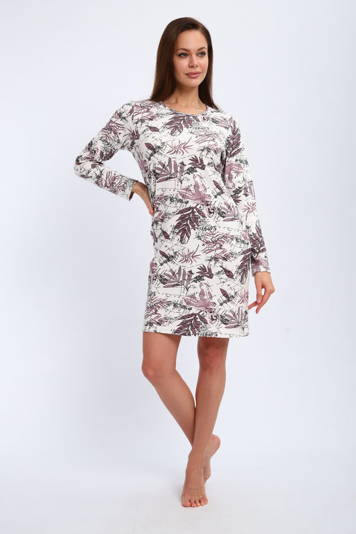 Ночная сорочка из интерлока длинный рукав Соня кофе