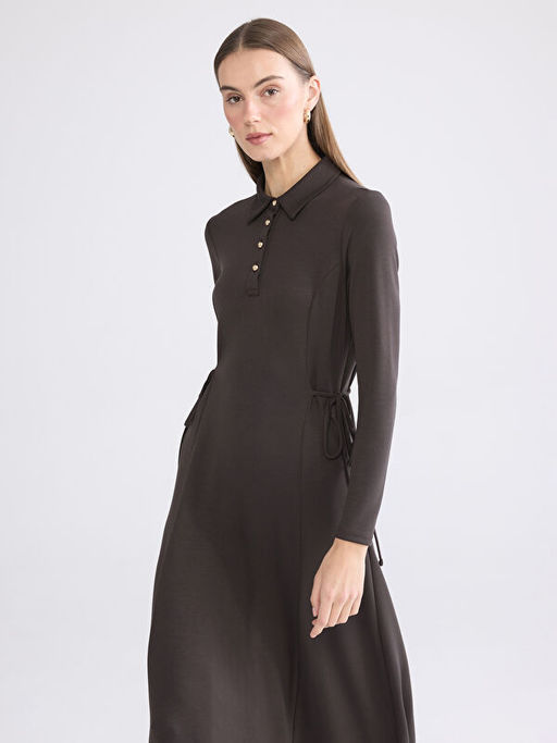 G?mlek Yaka Beli Ba?c?kl? Elbise