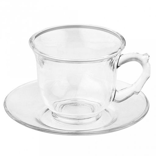 Чашка стеклянная Цинния 250мл, д9см, h7,8см, с блюдцем д13,8см, h1,8см, набор 6пар, в коробке, Дели Гласс (Deli Glass) (Китай)