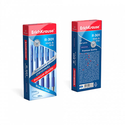Цена за 12 шт. Ручка гелевая автоматическая ErichKrause R-301 Original Gel Matic&Grip 0.5, цвет чернил синий (в коробке по 12 шт.)  фото 3