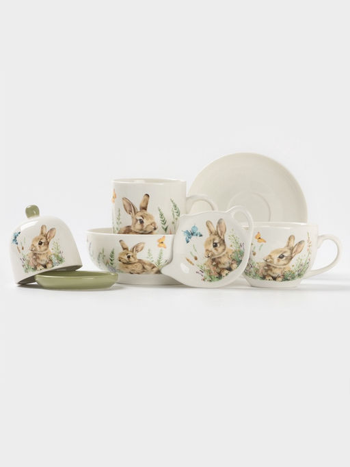 Набор для специй Доляна «Зайка», 2 предмета: солонка, перечница 130 мл, 11.5×6.2×8.8 см, доломит, белый