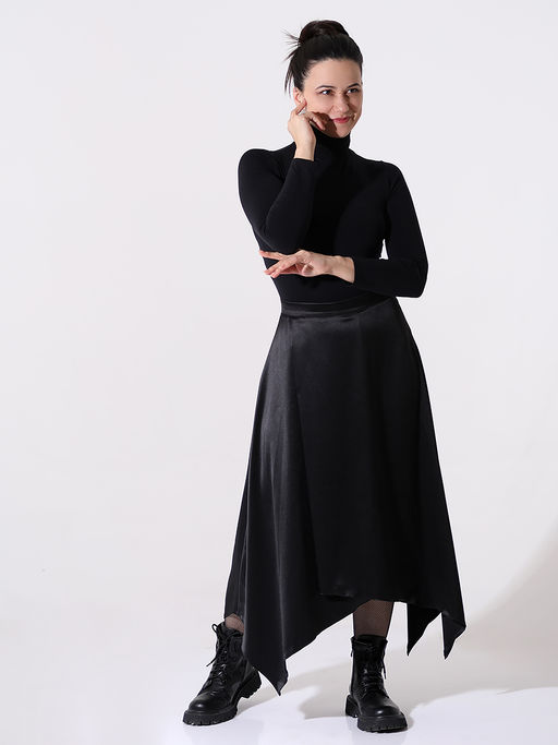 Юбка черная атласная асимметричная - Almond фото 5