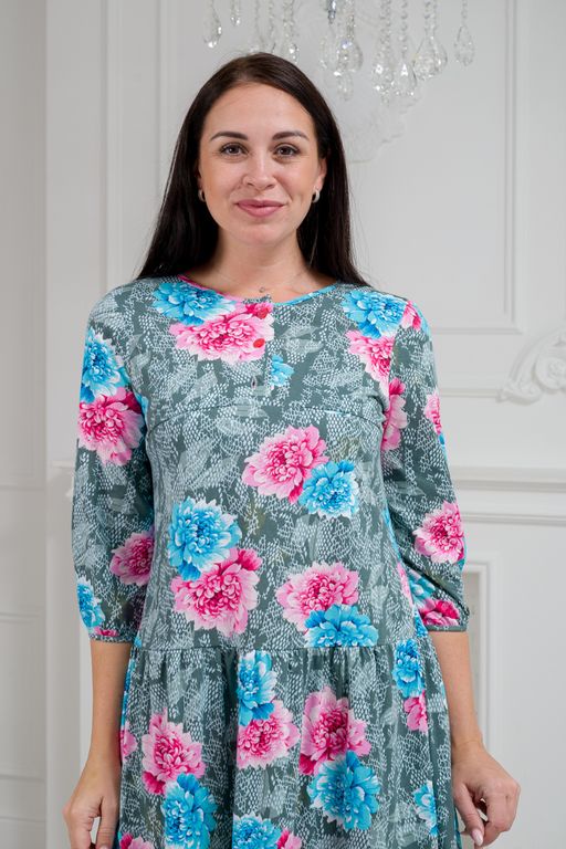 Платье женское из кулирки Амина пион на сером - Амадэль фото 9