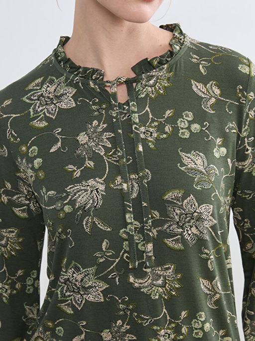 Ba?lamal? Yaka Desenli Bluz