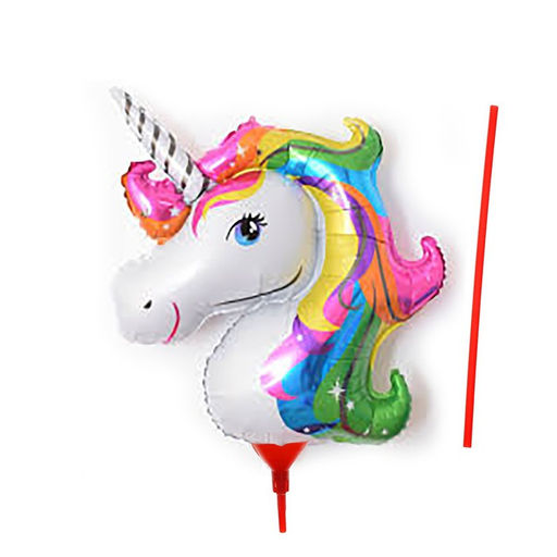 Цена за 5 шт. Воздушный шар фольгированный 16" «Единорог», фигура, с палочкой