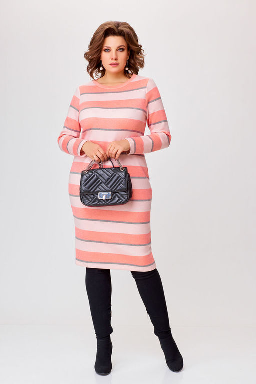 Платье Swallow 770.1 полоска бежевая+серая+лососевая