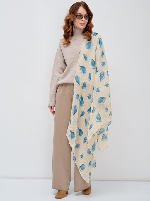 ХЛОПОК ВИСКОЗА Большой, мягкий, двусторонний палантин c принтом