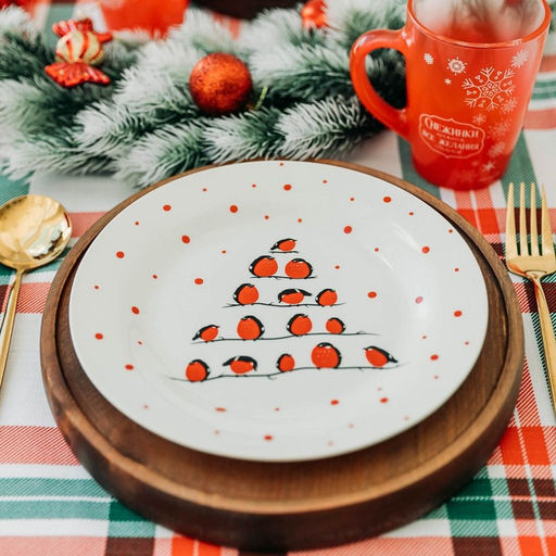 Тарелка плоская новогодняя «Снегири», d=20 см