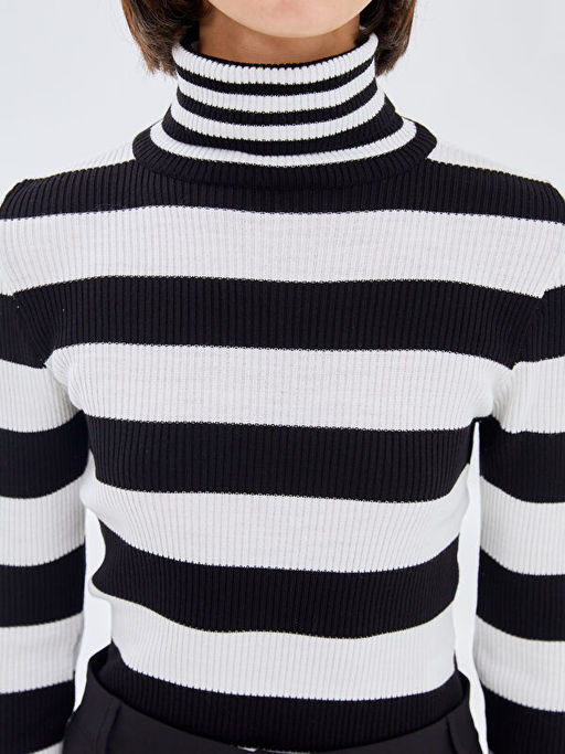 Bal?k?? Yaka Renk Bloklu Kad?n Triko Kazak