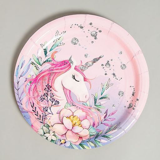 Цена за 10 шт. Тарелка одноразовая бумажная «Единорожка», 18 см