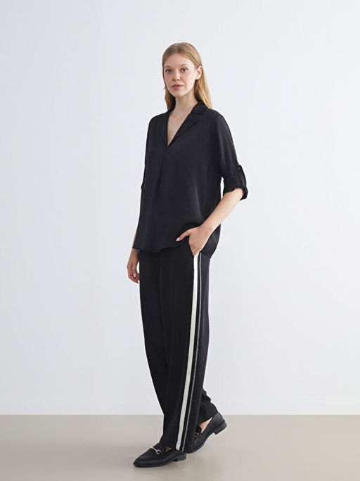 Beli Lastikli ?erit Detayl? Kad?n Pantolon