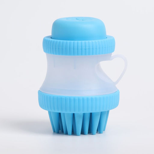 Щётка для мытья и массажа животных, с емкостью для шампуня, голубая - Пижон фото 2